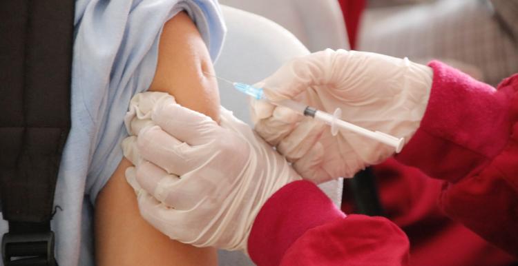 close up of an arm and a vaccination needle