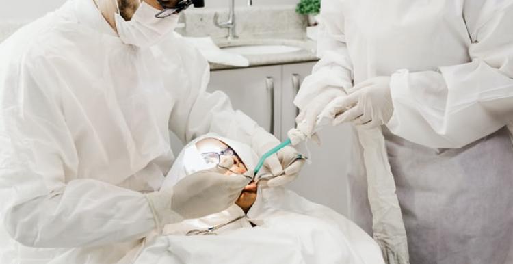 A patient in a dentist chair 