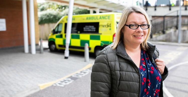 woman leaving hospital