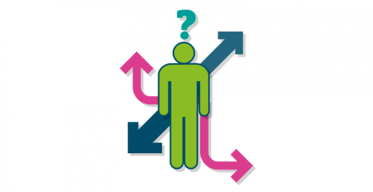 person with arrows and question marks person with arrows and question marks