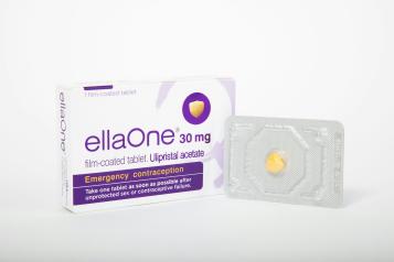 A box with the Ella One written packaging which is an emergency contraception brand. 