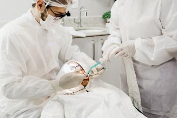 A patient in a dentist chair 