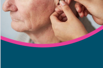 A front cover of a report, blue and pink background, title 'Health insights with the Deaf community'