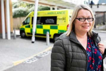 woman leaving hospital