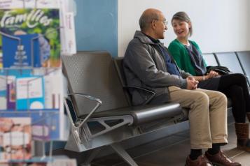 patients talking in waiting room 