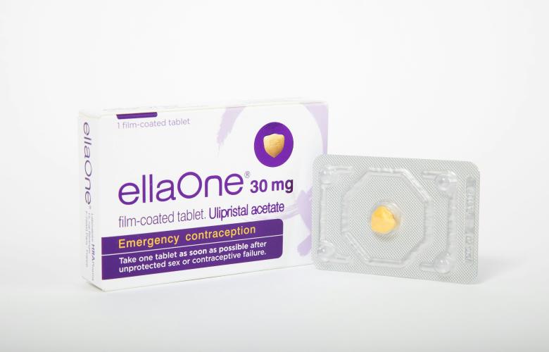 A box with the Ella One written packaging which is an emergency contraception brand. 